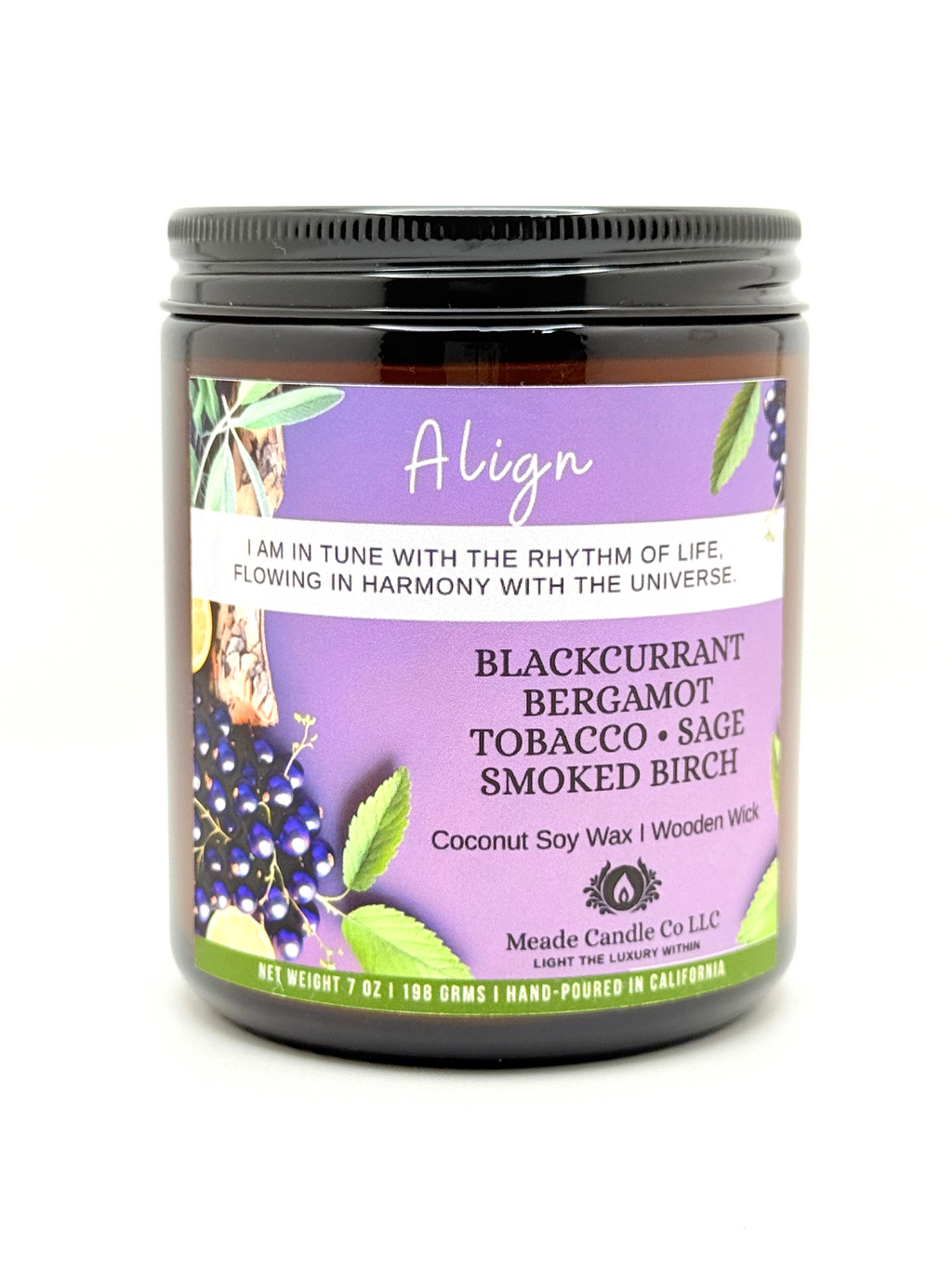 Scented candle jar with 'Align' label.