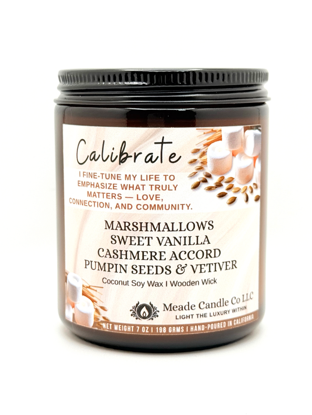 A candle with a label that says Calibrate